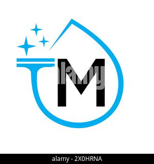 Clean Logo Design On Letter M With Water Symbol. Maid Sign Stock Vector