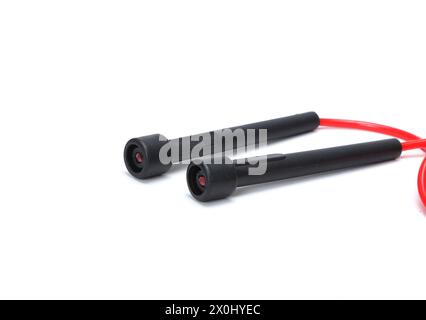 red black skipping rope isolated on white background Stock Photo