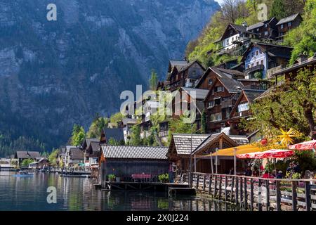 Hallstatt, Upper Austria, Austria. 12th Apr, 2024. Famous Austrian City of Hallstatt during the spring time. Hallstatt is a village on Lake Hallstatt's western shore in Austria's mountainous Salzkammergut region. Its 16th-century Alpine houses and alleyways are home to cafes and shops. The city is especially popular with Chinese tourists; so popular in fact, that China built a replica of the city, which opened in 2012. (Credit Image: © Andreas Stroh/ZUMA Press Wire/Alamy Live News) EDITORIAL USAGE ONLY! Not for Commercial USAGE! Stock Photo