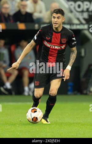 Leverkusen, Germany. 11th Apr, 2024. Leverkusen, Deutschland. 11th Apr, 2024. Exequiel Alejandro Palacios (Bayer), UEFA Europa League, quarter-final, first leg, Bayer 04 Leverkusen vs West Ham United, Leverkusen, Germany, 11.04.2024. Credit: Juergen Schwarz/Alamy Live News Stock Photo