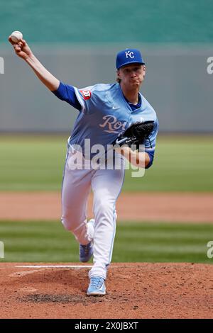 KANSAS CITY, MO - APRIL 11: Kansas City Royals pitcher Brady Singer (51) delivers a pitch during an MLB game against the Houston Astros on April 11, 2024 at Kauffman Stadium in Kansas City, Missouri. The Royals won 13-3. (Photo by Joe Robbins/Image of Sport) Stock Photo