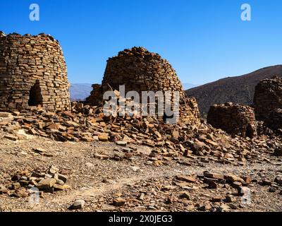 Oman, at the beehive tombs in Al Ayn in the Hajar Mountains, Stock Photo