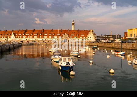 Historic harbor basin and marina Bassin du Paradis in Calais, France Stock Photo