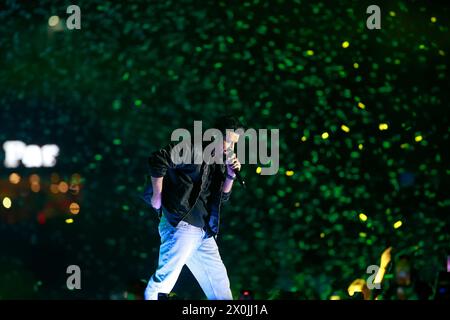Kathmandu, Nepal. 12th Apr, 2024. Pakistani singer and songwriter Atif Aslam performs on stage in front of thousands of fans during a concert at the Hyatt Regency ground in Kathmandu, Nepal on Friday, April 12, 2024. Photo/Skanda Gautam (Credit Image: © Skanda Gautam/ZUMA Press Wire) EDITORIAL USAGE ONLY! Not for Commercial USAGE! Credit: ZUMA Press, Inc./Alamy Live News Stock Photo