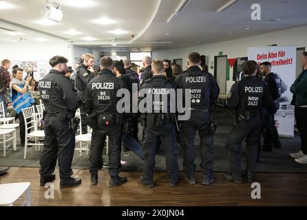 Berlin, Germany. 12th Apr, 2024. Police officers broke up the Palestine Congress in Berlin prematurely. Credit: Sebastian Christoph Gollnow/dpa/Alamy Live News Stock Photo