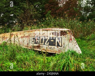 Boat wrecks at Amber Bay in Juodkrante on the Curonian Spit, Lithuania Stock Photo