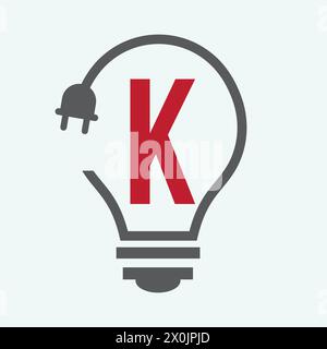 Bulb Logo On Letter K Concept For Electrical Symbol. Electricity Sign Stock Vector