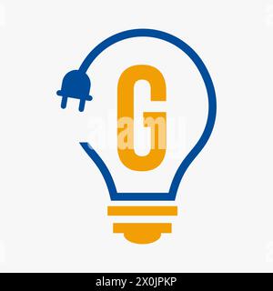 Bulb Logo On Letter G Concept For Electrical Symbol. Electricity Sign Stock Vector