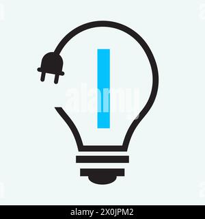 Bulb Logo On Letter I Concept For Electrical Symbol. Electricity Sign Stock Vector