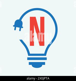 Bulb Logo On Letter N Concept For Electrical Symbol. Electricity Sign Stock Vector