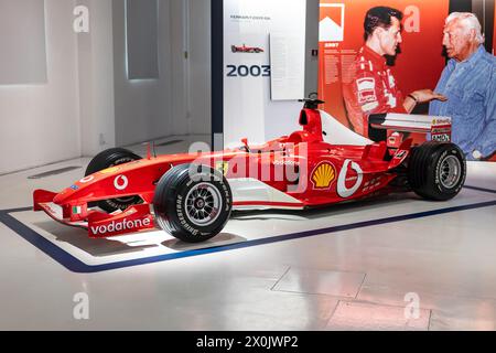 MODENA, ITALY - APRIL 21, 2022: Ferrari F2003 GA F1 racing car in Modena Museum, Italy Stock Photo