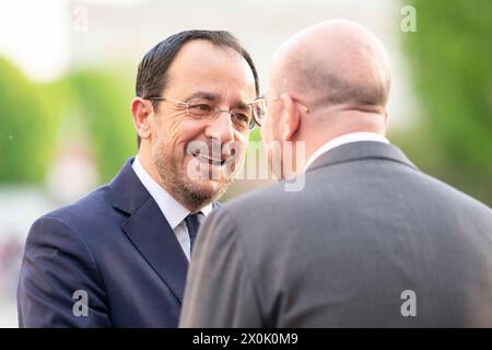 Vienna, Vienna, Austria. 12th Apr, 2024. President of Cyprus NIKOS CHRISTODOULIDES welcomed by President of the European Council CHARLES MICHEL for talks on the ''Strategic Agenda of the EU' (Credit Image: © Andreas Stroh/ZUMA Press Wire) EDITORIAL USAGE ONLY! Not for Commercial USAGE! Stock Photo
