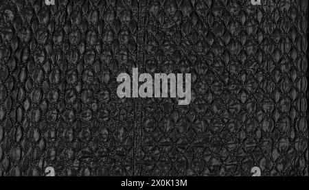 A pattern on a black leather surface. Black leather texture background. Stock Photo