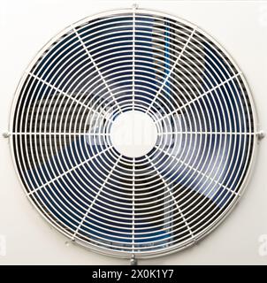 Fan on cooling compressor condenser macro close up view Stock Photo