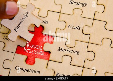 A close-up of a puzzle piece featuring the words "Business Intelligence," symbolizing the essential role Stock Photo