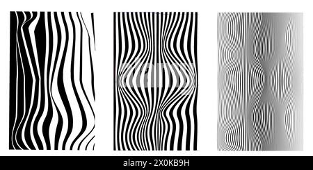 Black and white fluid stripe textures, patterns Stock Vector