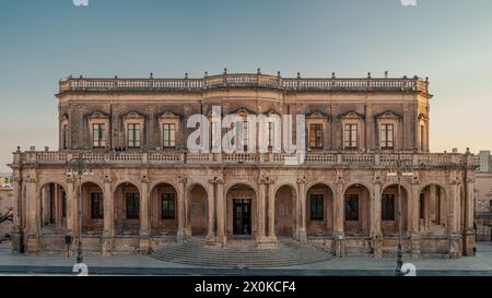 Palazzo Ducezio, seat of the municipal assembly and town hall of the baroque city of Noto, province of Syracuse, Sicily, Italy Stock Photo