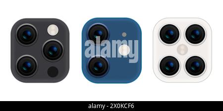 Camera phone lens mobile 3d vector icon. Smart phone camera lense back concept Stock Vector
