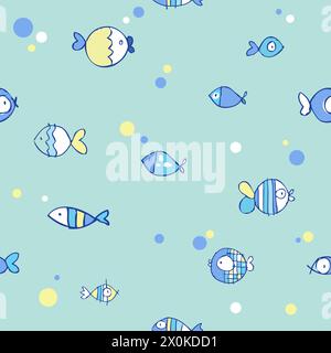 Seamless fish pattern. Blue summertime texture. Stock Vector
