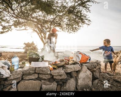 Family time-out of 6 months in West Africa, Cape Verde, Santiago Island in Tarrafal Stock Photo