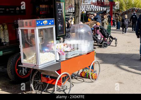 Retro Popcorn popper Machine in the park. Copenhagen, Denmark Stock Photo