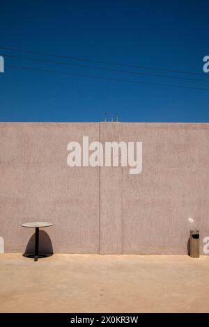 Wall, Table, Ashtray, Concrete, Concrete wall, Abandoned, Empty, Crete, Island, Greece Stock Photo