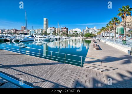 Port dAlacant, marina, Marina Deportiva, Muelle de Levante, house facade, architecture, city tour, Alicante, Autonomy of Valencia, Spain, Stock Photo