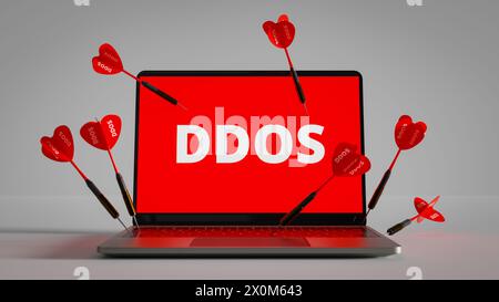 Concept of receiving ddos attack through internet. 3d rendering Stock Photo