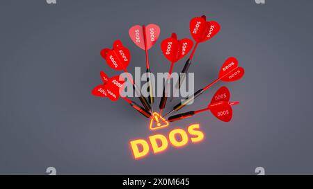 Concept of receiving ddos attack through internet. 3d rendering Stock Photo
