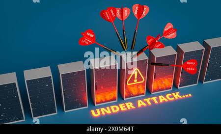 Concept of receiving ddos attack through internet. 3d rendering Stock Photo