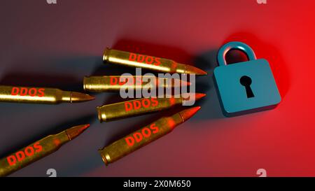 Concept of receiving ddos attack through internet. 3d rendering Stock Photo