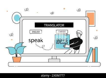 Man with translator vector linear Stock Vector