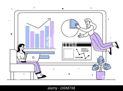 Marketers with graphs vector linear Stock Vector