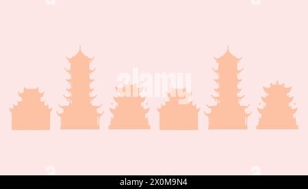 Vector illustration, Chinese architecture, diaojiaolou diaolou and yaodong Stock Vector