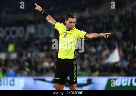 Rome, Italy. 12th Apr, 2024. Referee Luca Zufferli during the Serie A match between SS Lazio and US Salernitana at Stadio Olimpico Rome Italy on April 12, 2024. Credit: Nicola Ianuale/Alamy Live News Stock Photo