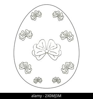 Childrens coloring books. Easter egg decorated with bows. Vector black and white drawing Stock Vector