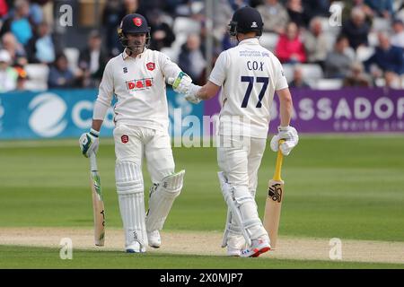 Dean Elgar (L) and Jordan Cox enjoy a useful partnership for Essex during Essex CCC vs Kent CCC, Vitality County Championship Division 1 Cricket at Th Stock Photo