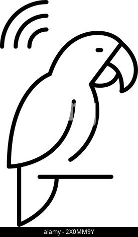Parrot and wireless connection symbol. Tracking and monitoring pet birds. Pixel perfect vector icon Stock Vector