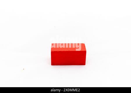 Red wooden rectangular blank block isolated on white background Stock Photo