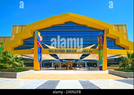 ABU DHABI - MAR 29: Main entrance to the Warner Bros World indoor theme park in Abu Dhabi on March 29. 2024 in  United Arab Emirates Stock Photo