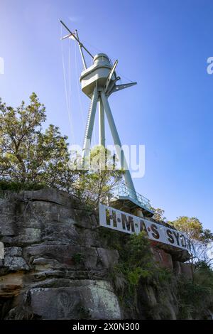 The HMAS Sydney I Memorial Mast commemorates those who served in the Royal Australian Navy and those ships which were lost in service, Bradleys Head Stock Photo