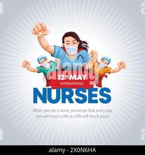 happy international nurse day. super hero nurse staff flying with sky. abstract vector illustration poster design Stock Vector