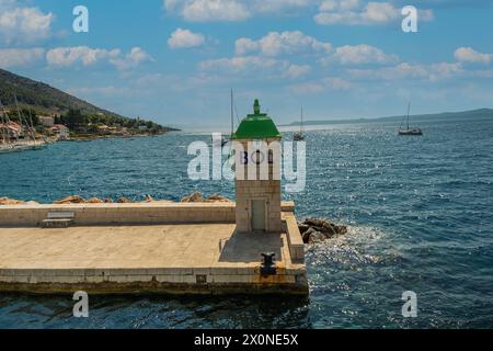 Bol is a town on the Croatian island of Brač, off the coast of Split. Its seafront promenade leads to the long Zlatni Rat beach. To the west. Stock Photo