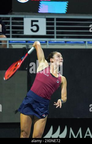 Orlando, United States. 12th Apr, 2024. American Emma Navarro pictured in action during the second match between US Navarro (WTA 21) and Belgian Vandewinkel (WTA 278) on the first day of the meeting between USA and Belgium, in the qualification round in the world group for the final of the Billie Jean King Cup tennis, in Orlando, Florida, USA, on Friday 12 April 2024. BELGA PHOTO MARTY JEAN LOUIS Credit: Belga News Agency/Alamy Live News Stock Photo