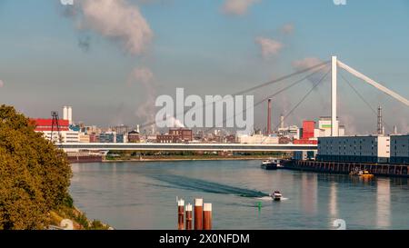 View along the river Rhine on a sunny day between Ludwigshafen and Mannheim, Germany Stock Photo