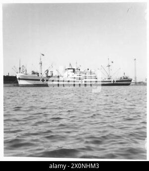 MATERIALS ARRIVING IN THE M.E. - Pictures of a captured Italian Hospital ship, at one of theports in the Middle East. Photographic negative , British Army Stock Photo