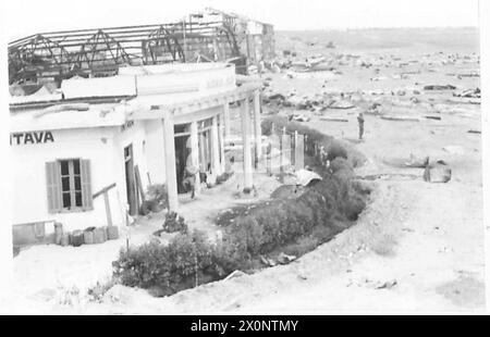 TUNIS AIRPORT : ANOTHER GRAVEYARD OF GOERING'S LUFTWAFFE - A general view of the devasted airport. Photographic negative , British Army Stock Photo