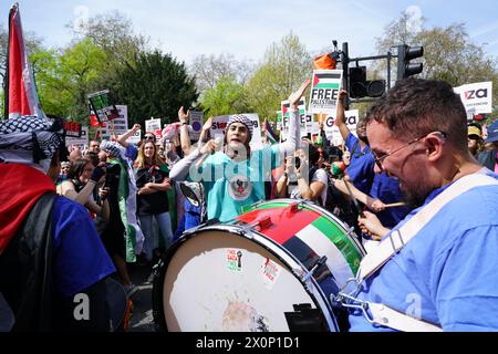 London, UK. 13th Apr, 2024. In a show of solidarity for the Palestinian cause, the SWP, PSC and their offshoots organise a National March for Palestine, calling for a permanent ceasefire. The march, which begins at Russell Square, culminates in a rally at Parliament Square. Credit: Joao Daniel Pereira/Alamy Live News Stock Photo