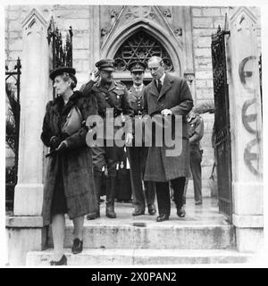 GREECE : FIELD MARSHAL ALEXANDER IN ATHENS - After the Service, Field Marshal Alexander and General Scobie leave with the British Ambassador, Mr. R. Lepper and his wife. Photographic negative , British Army Stock Photo