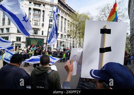 London, UK. 13th Apr, 2024. Counter protest to the National march for Palestine. Credit: Joao Daniel Pereira/Alamy Live News Stock Photo